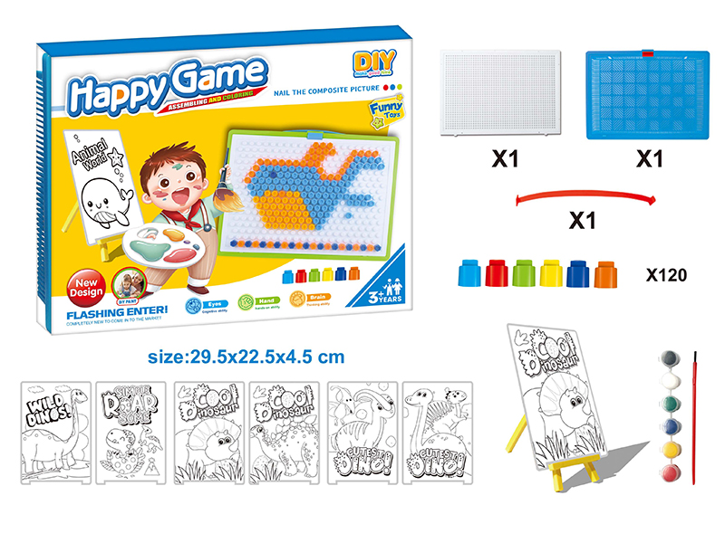 DIY Color Filling Drawing Board + Mushroom Nail Puzzle Board Set