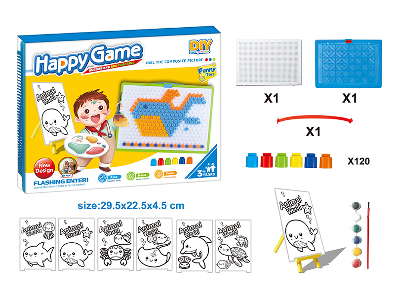 DIY Color Filling Drawing Board + Mushroom Nail Puzzle Board Set