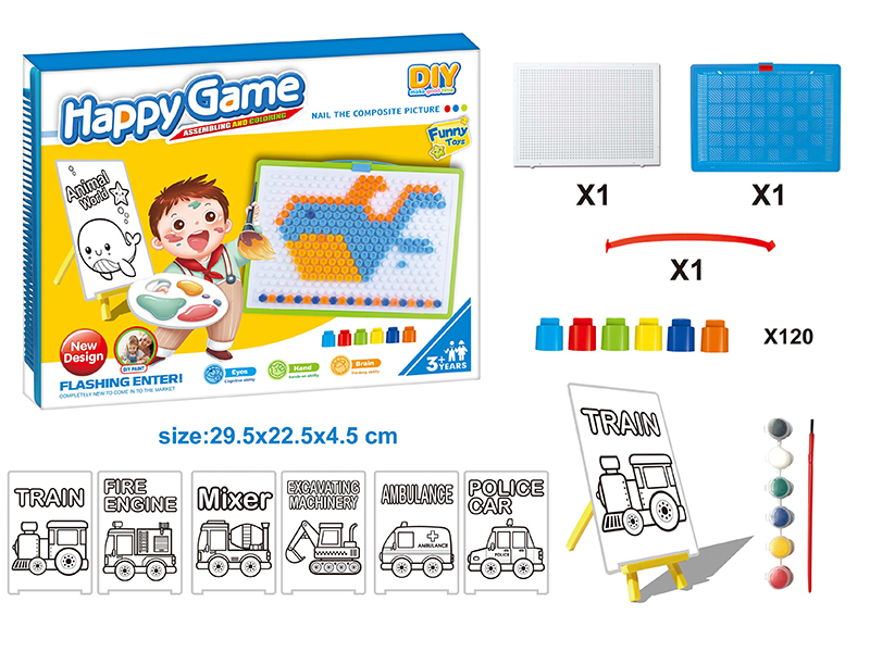 DIY Color Filling Drawing Board + Mushroom Nail Puzzle Board Set