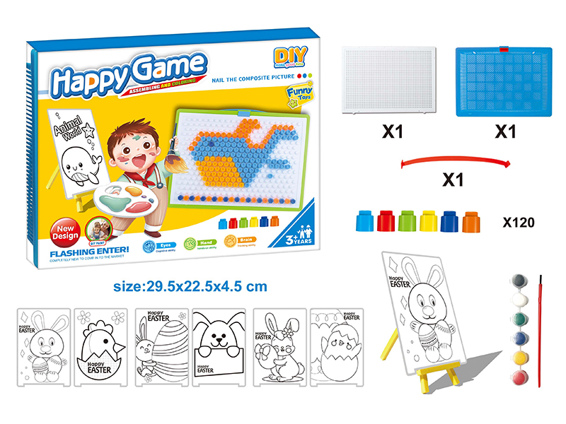 DIY Color Filling Drawing Board + Mushroom Nail Puzzle Board Set