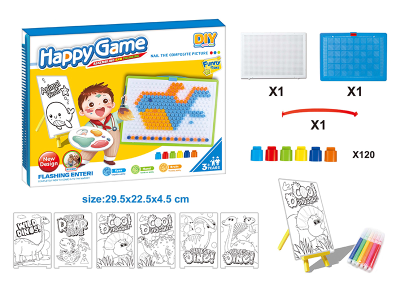 DIY Color Filling Drawing Board + Mushroom Nail Puzzle Board Set