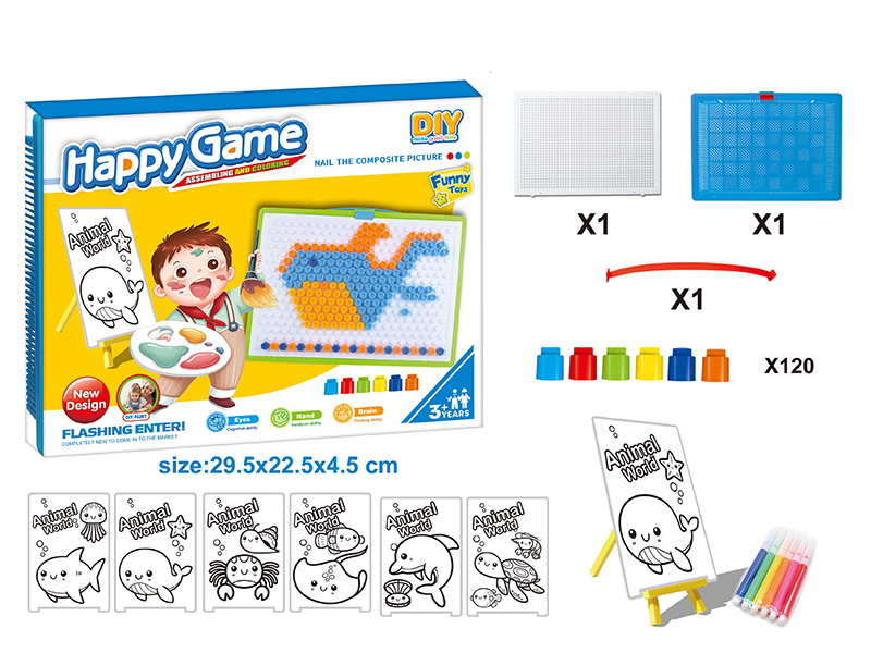 DIY Color Filling Drawing Board + Mushroom Nail Puzzle Board Set