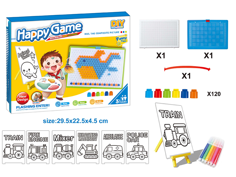 DIY Color Filling Drawing Board + Mushroom Nail Puzzle Board Set