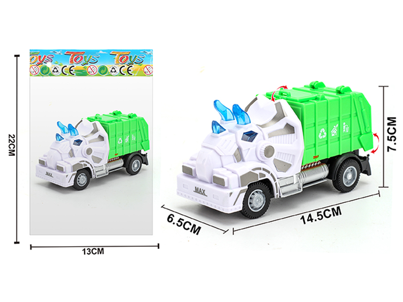 1:64 Pull Back Triceratops Sanitation Garbage Truck
