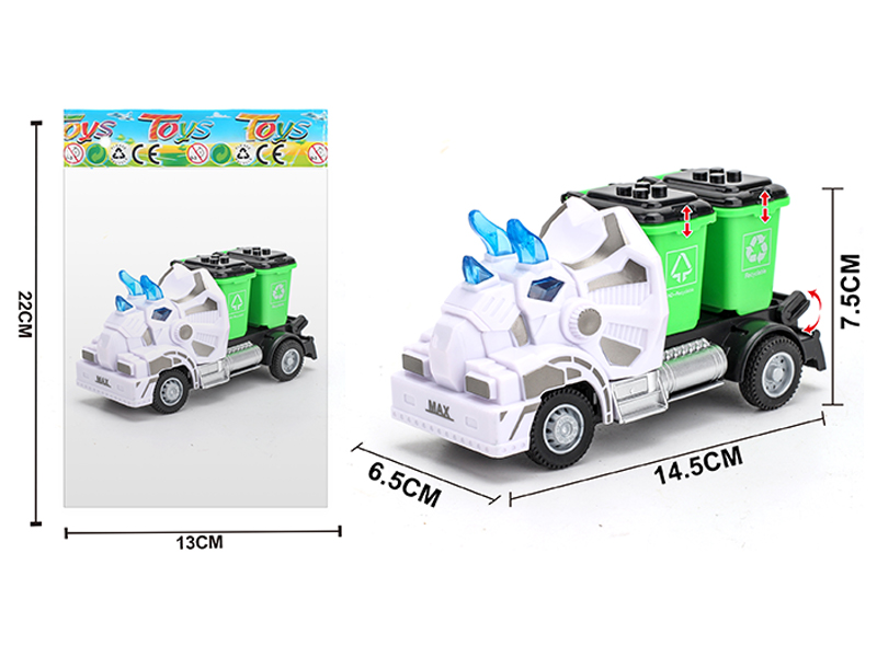 1:64 Pull Back Triceratops Garbage Bin Sanitation Vehicle
