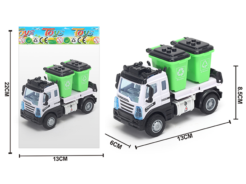 1:64 Alloy Pull Back European Garbage Bin Sanitation Vehicle