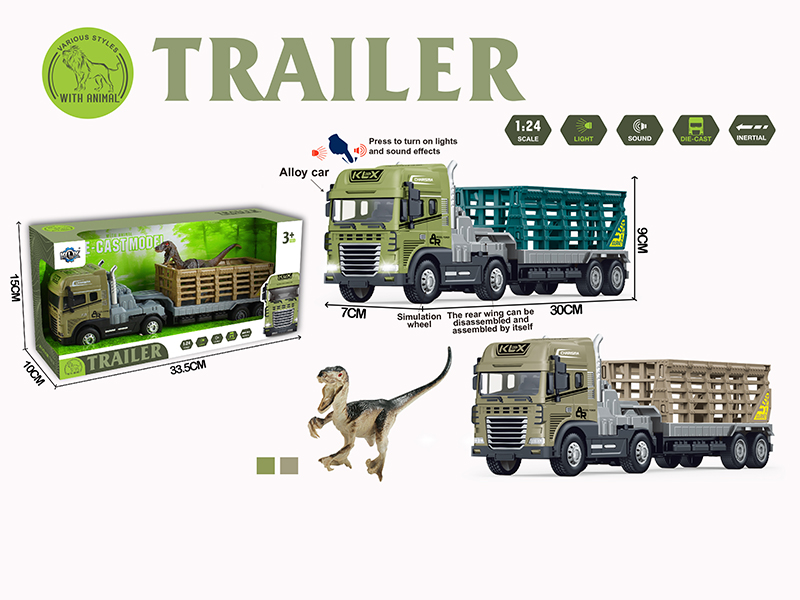 Friction Alloy Trailer With Lights And Music + Velociraptor