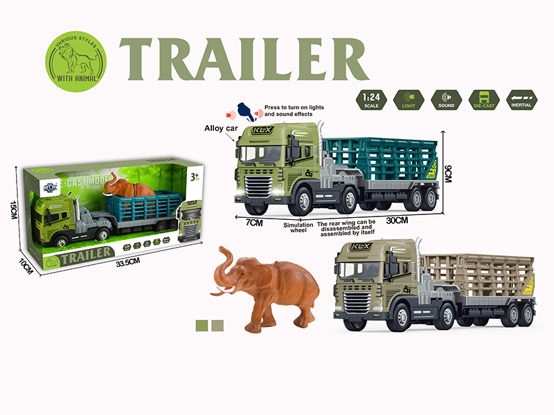 Friction Alloy Trailer With Lights And Music + Elephant