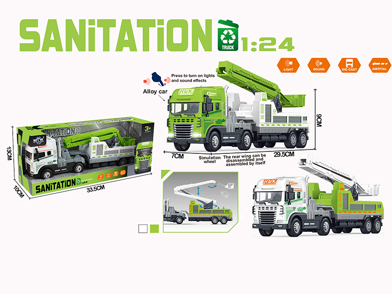 Friction Alloy Sanitation Truck With Lights And Music
