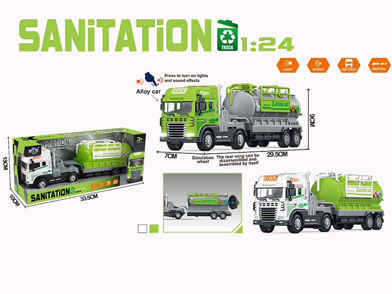 Friction Alloy Water Tank Sanitation Truck With Lights And Music