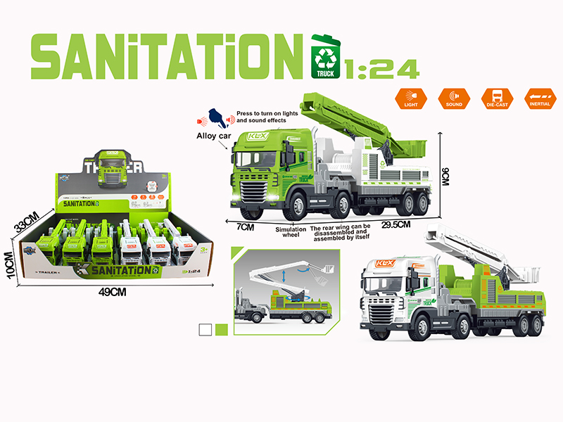 Friction Alloy Sanitation Truck With Lights And Music 6PCS