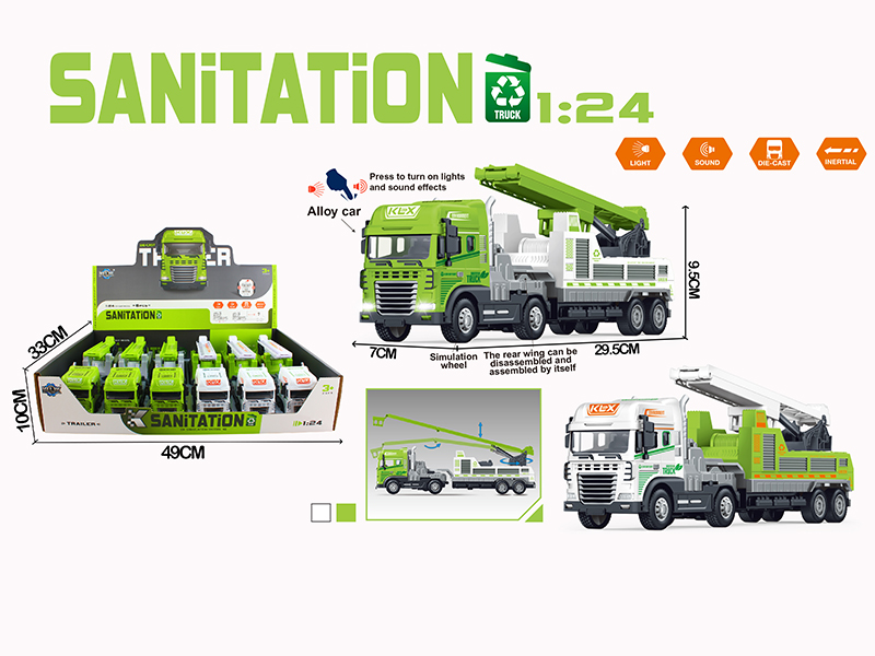 Friction Alloy Sanitation Truck With Lights And Music 6PCS