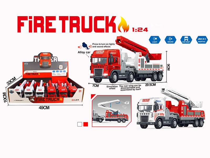Friction Alloy Fire Engine With Lights And Music 6PCS