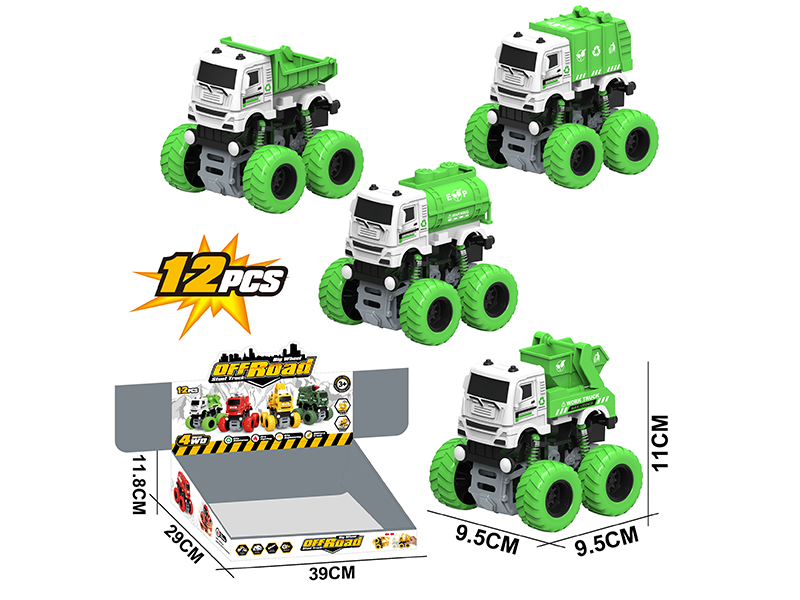 Double Friction Big Wheel Swing Stunt Sanitation Truck 12PCS