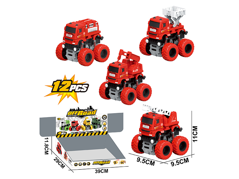 Double Friction Big Wheel Swing Stunt Fire Engine 12PCS