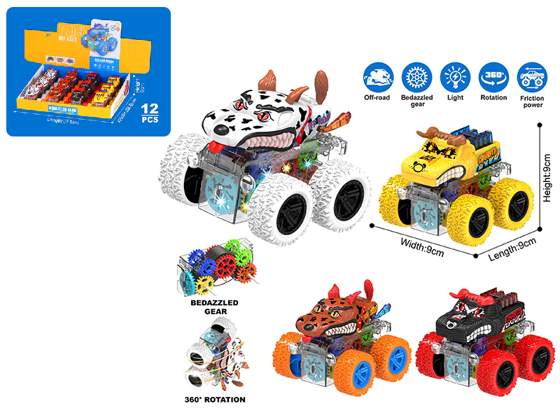 Double Friction Rotating Stunt Gear Car With Light 12pcs