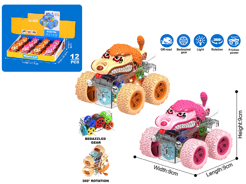 Double Friction Rotating Stunt Gear Car With Light 12pcs