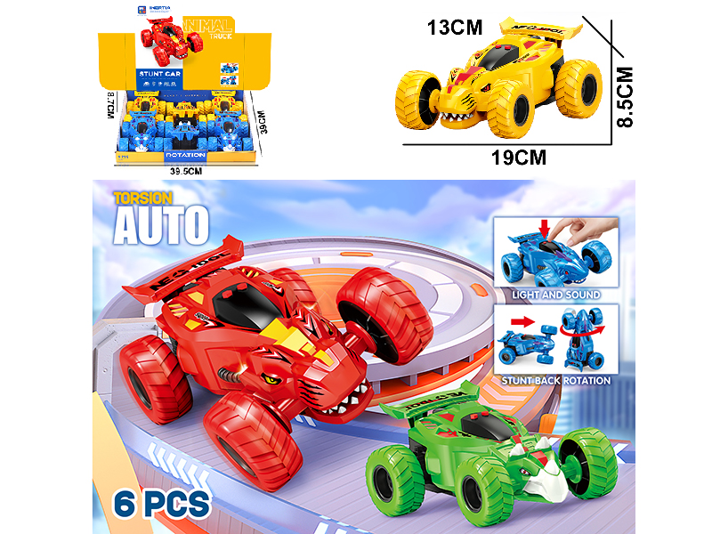 Friction Monster Rotating Stunt Car With Light And Sound 6pcs