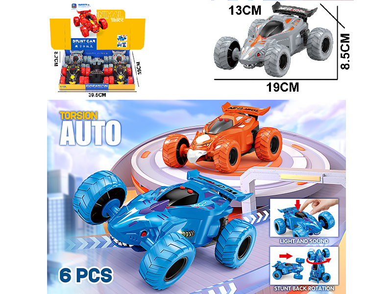 Double Friction Rotating Stunt Gear Car With Light And Sound 6pcs