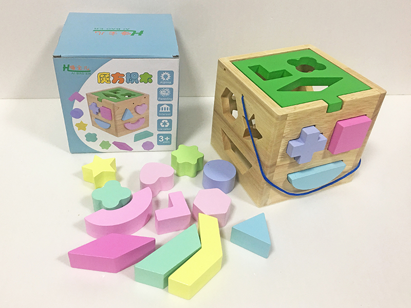 Wooden Shape Building Blocks Box