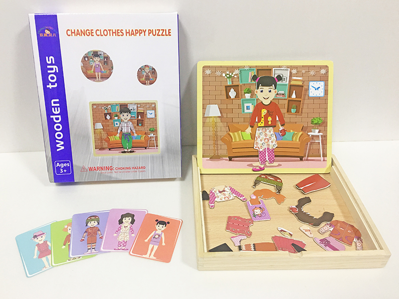Wooden Girls Change Clothes Magnetic Puzzle Drawing Board 2 In 1