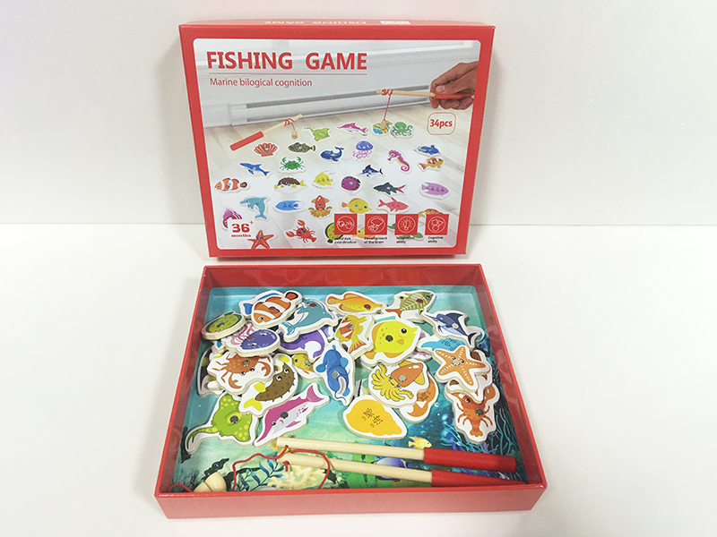 Wooden Magnetic Fishing Game 34pcs