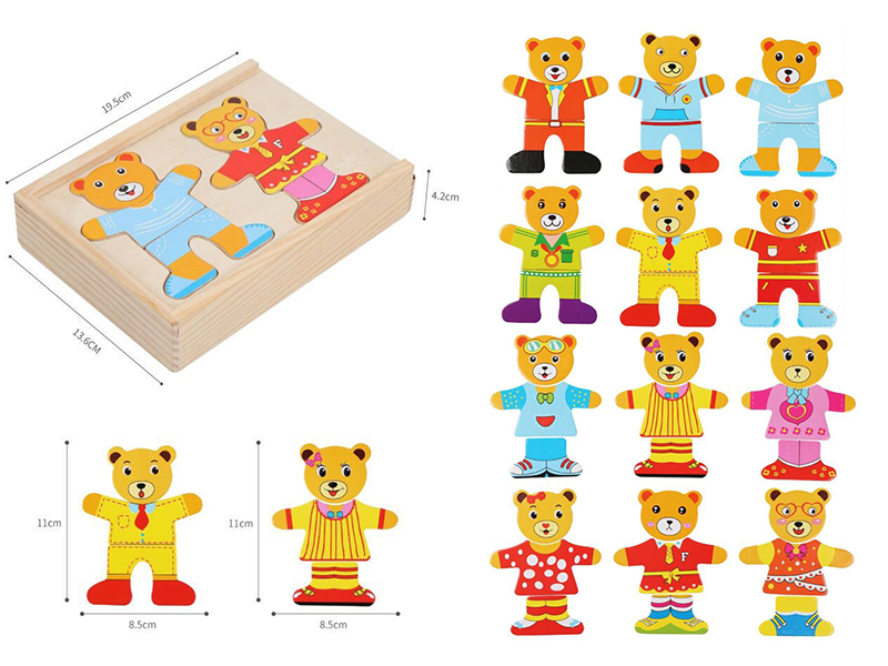 Wooden Bears Change Clothes Puzzle