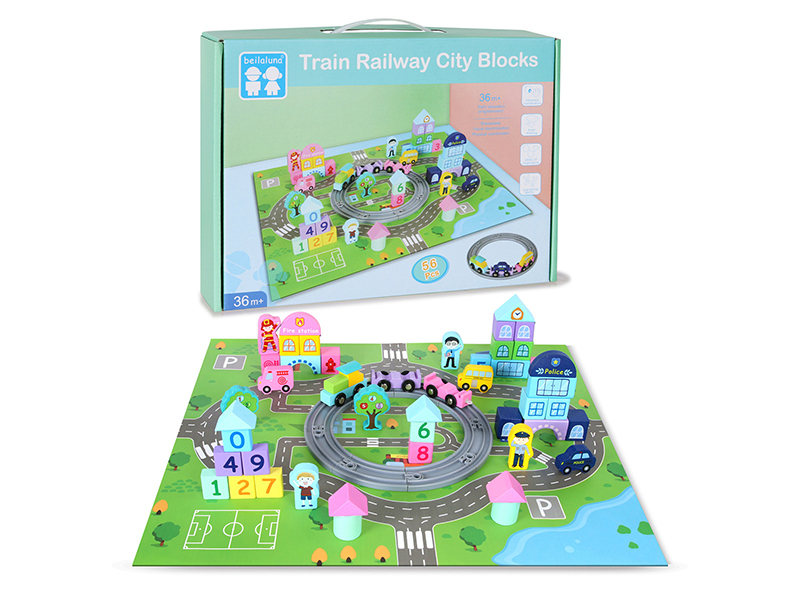 Wooden Train Railway City Blocks 56pcs