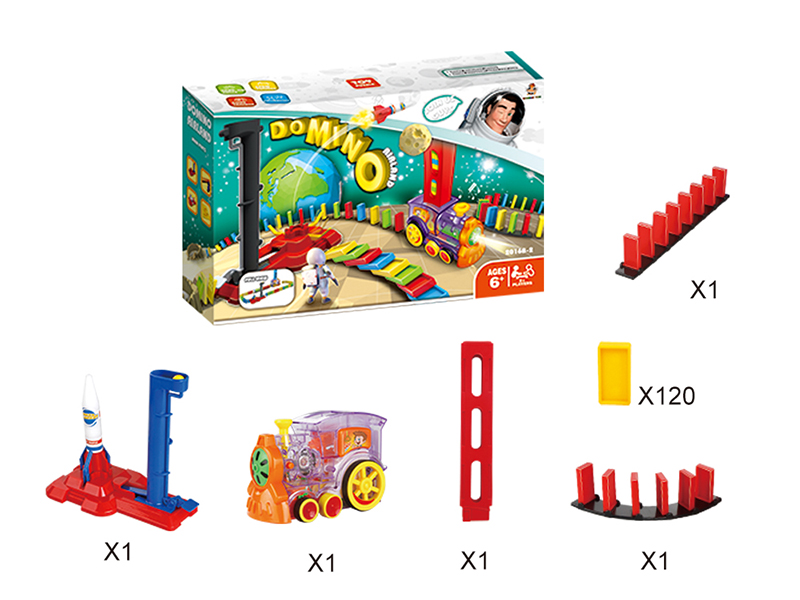 Transparent Electric Domino Train +  Rocket Set