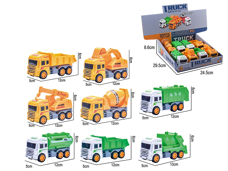 Friction Simulated Engineering Truck, Sanitation Truck 8pcs