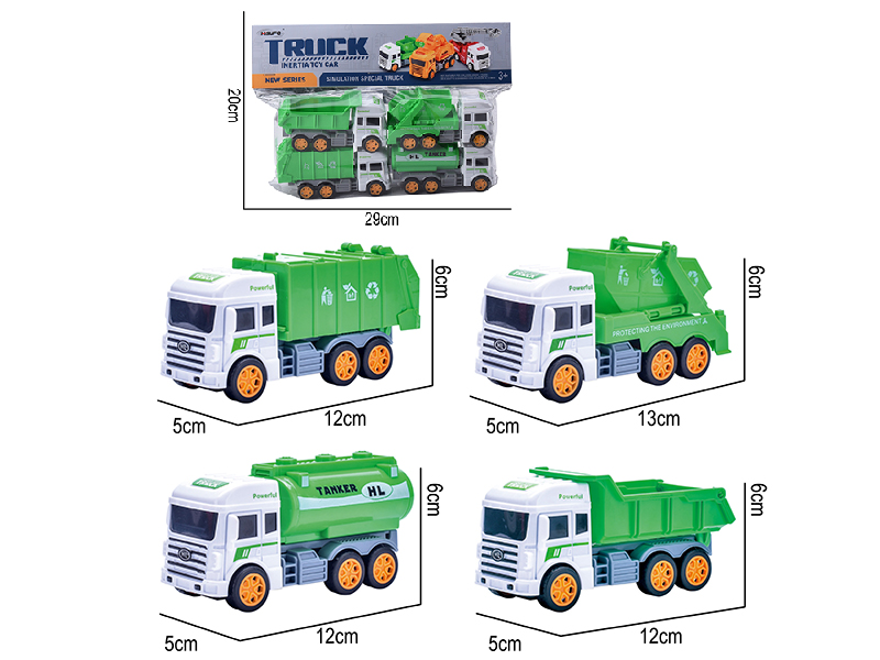 Friction Simulated Sanitation Truck 4pcs