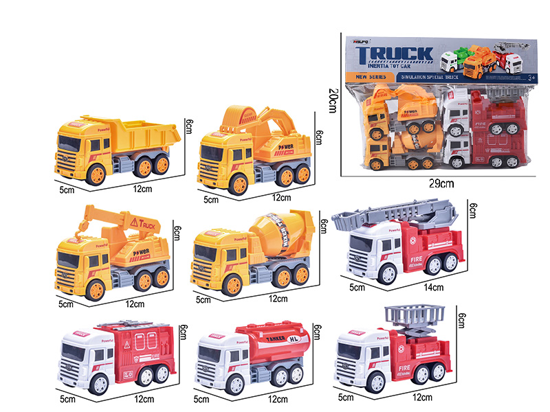 Friction Simulated Engineering Truck ,Fire Engine 4pcs