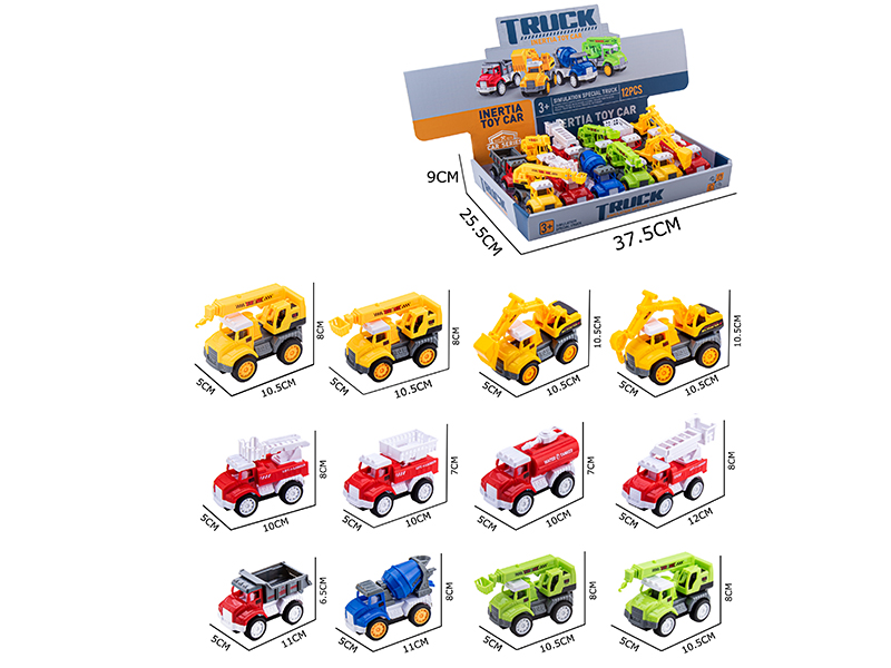 Friction Simulated City Engineering Truck,Fire Engine 12pcs