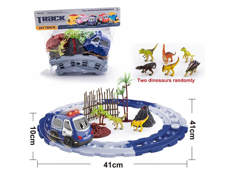 Cartoon B/O Music Police Car DIY Track Dinosaur Set