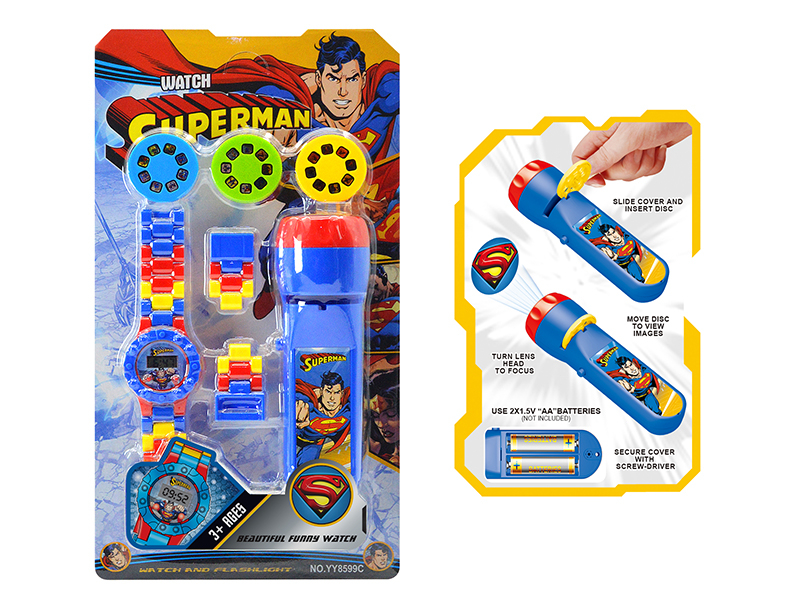 Kids Electronic Watch With Projection Electric Torch Set
