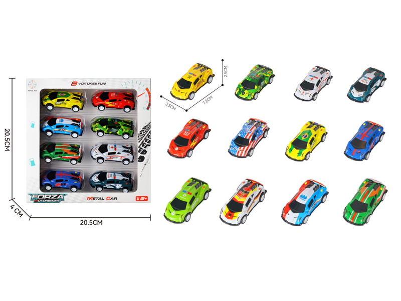 8Pcs 1:60 Pull Back Alloy Supercar National Flag Police Car