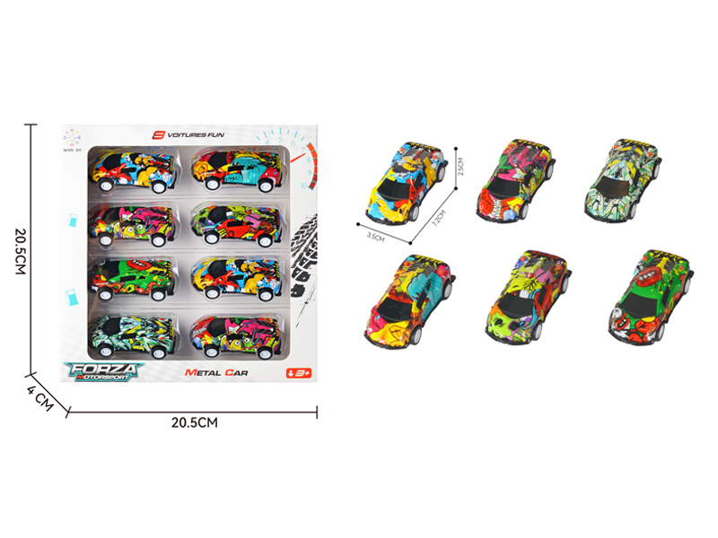 8Pcs 1:60 Pull Back Alloy Supercar Graffiti Racing Car