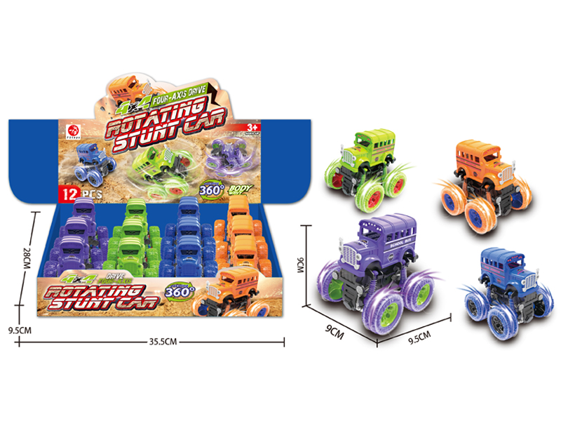 12PCS 4WD Friction School Bus