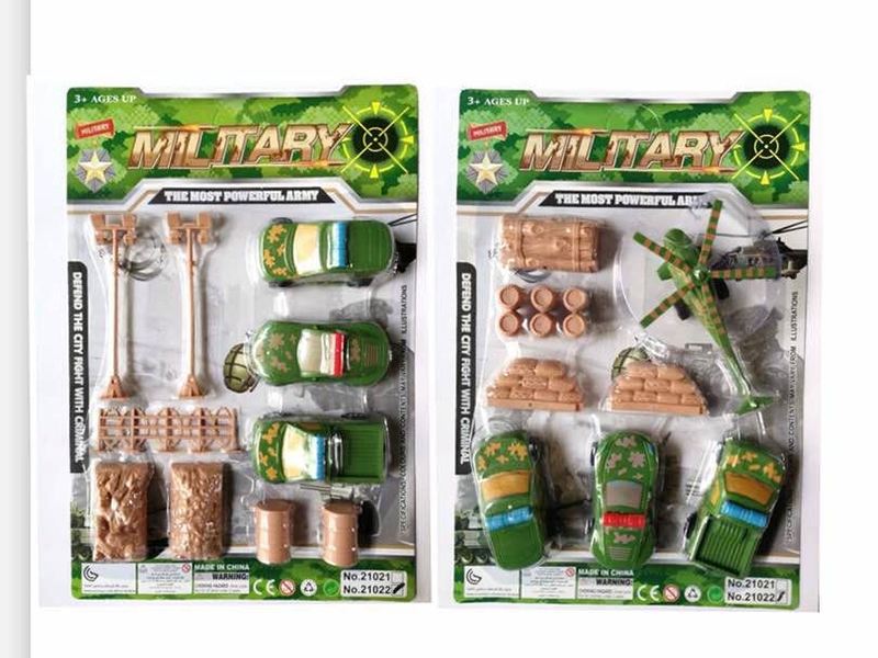 3 Pull Back Military Trucks + Military Accessories
