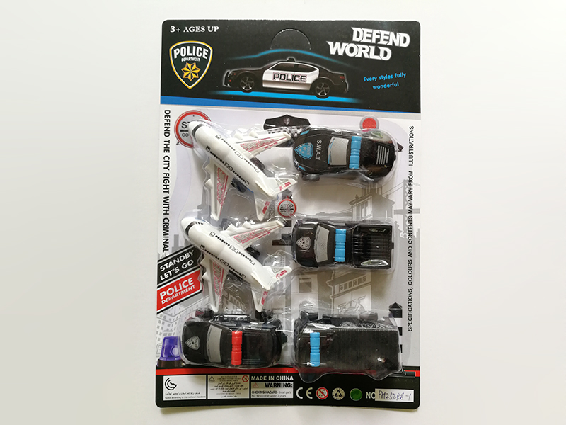 2 Pull Back Airplanes + 4 Pull Back Black Police Cars