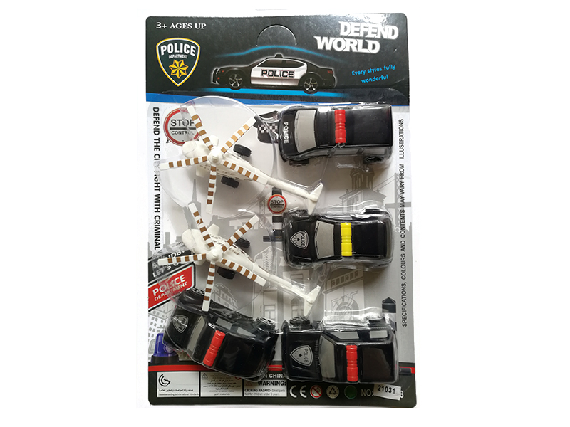 2 Pull Back Helicopter + 4 Pull Back Black Police Cars