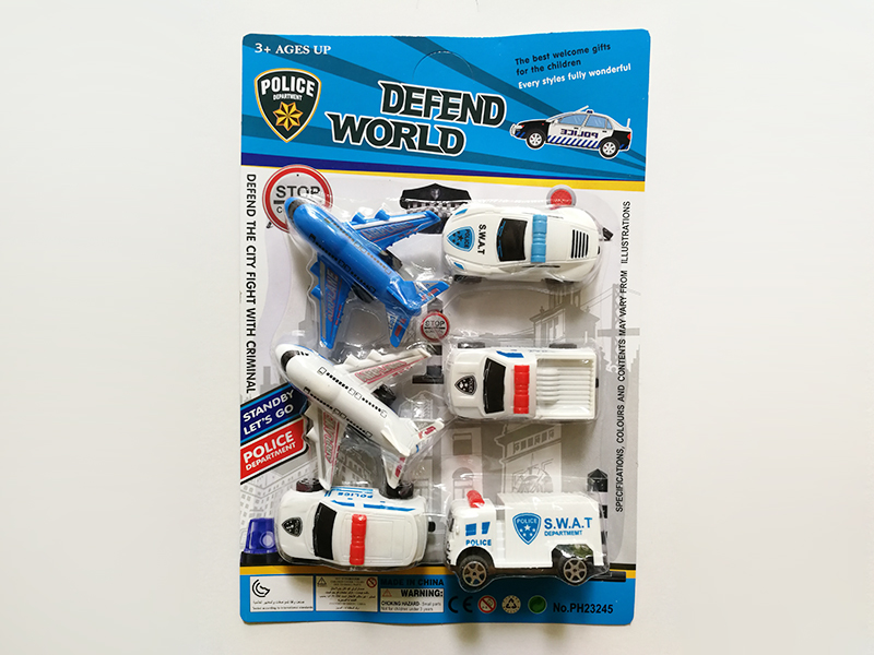 2pcs Pull Back Airplanes + 4pcs Pull Back White Police Cars