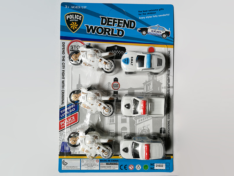 3pcs Slide White Motorcycle + 3pcs Slide White Police Cars