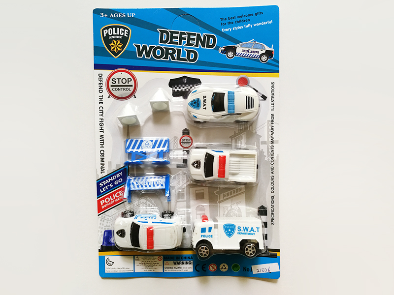 4pcs Slide White Police Cars With Guidepost