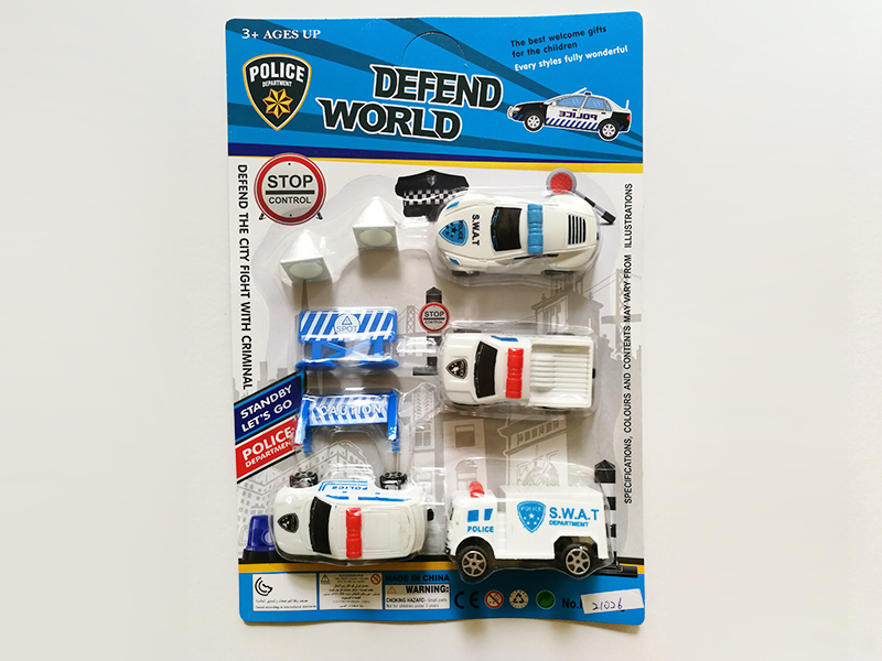 4pcs Pull Back White Police Cars With Guidepost