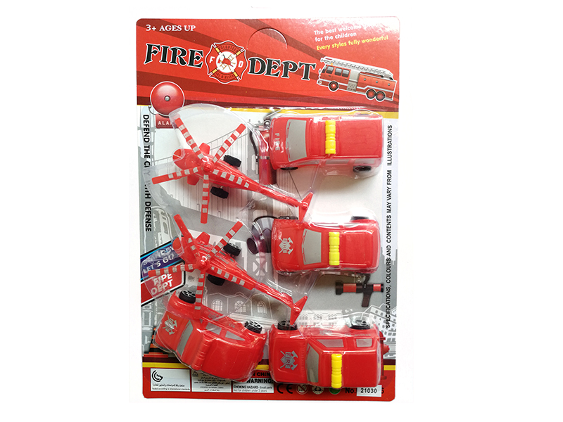 2pcs Pull Back Red Helicopter + 4pcs Pull Back Fire Engine