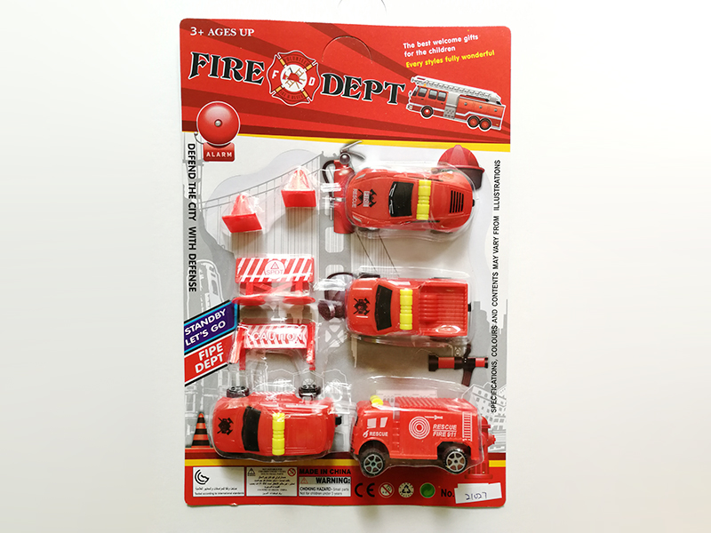 4pcs Slide Red Fire Engine With Guidepost