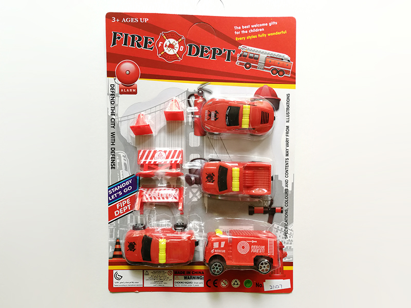 4pcs Pull Back Red Fire Engine With Guidepost