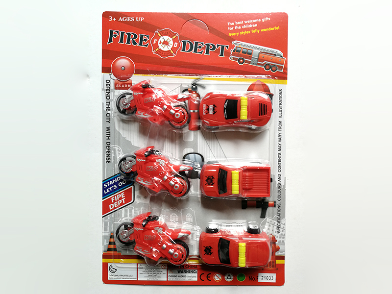 3pcs Pull Back Red Motorcycle + 3pcs Pull Back Fire Engine