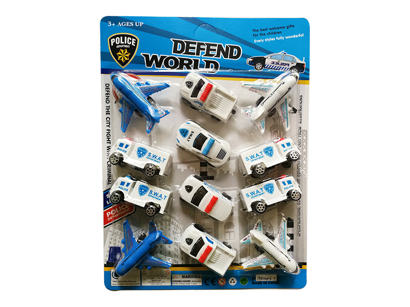 4 Pull Back Airplanes + 8 Pull Back White Police Cars